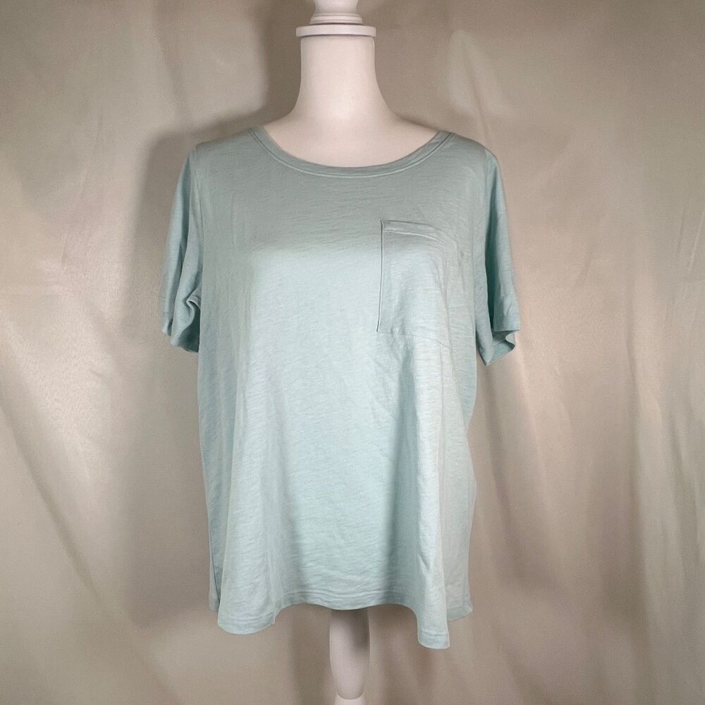 Eileen Fisher Mint Green Organic Cotton Slub Knit Jersey Pocket Tee Size M